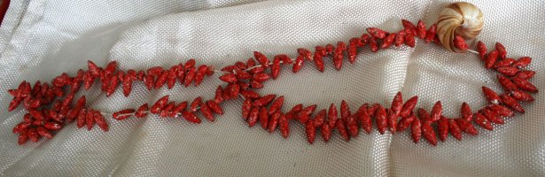 Красные бусы из ракушек